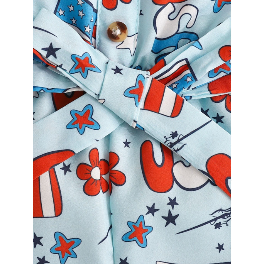 Children’s Patriotic Print Tie Strap Ruffle Hem Jumpsuit Apparel and Accessories