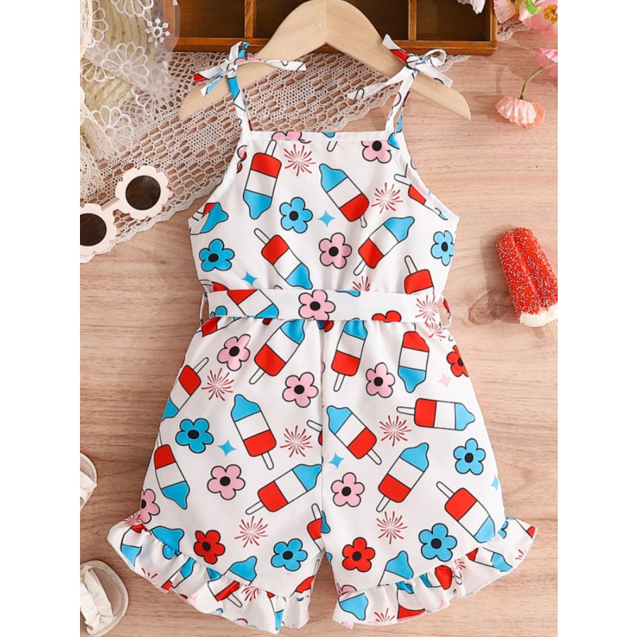 Children’s Patriotic Print Tie Strap Ruffle Hem Jumpsuit Apparel and Accessories