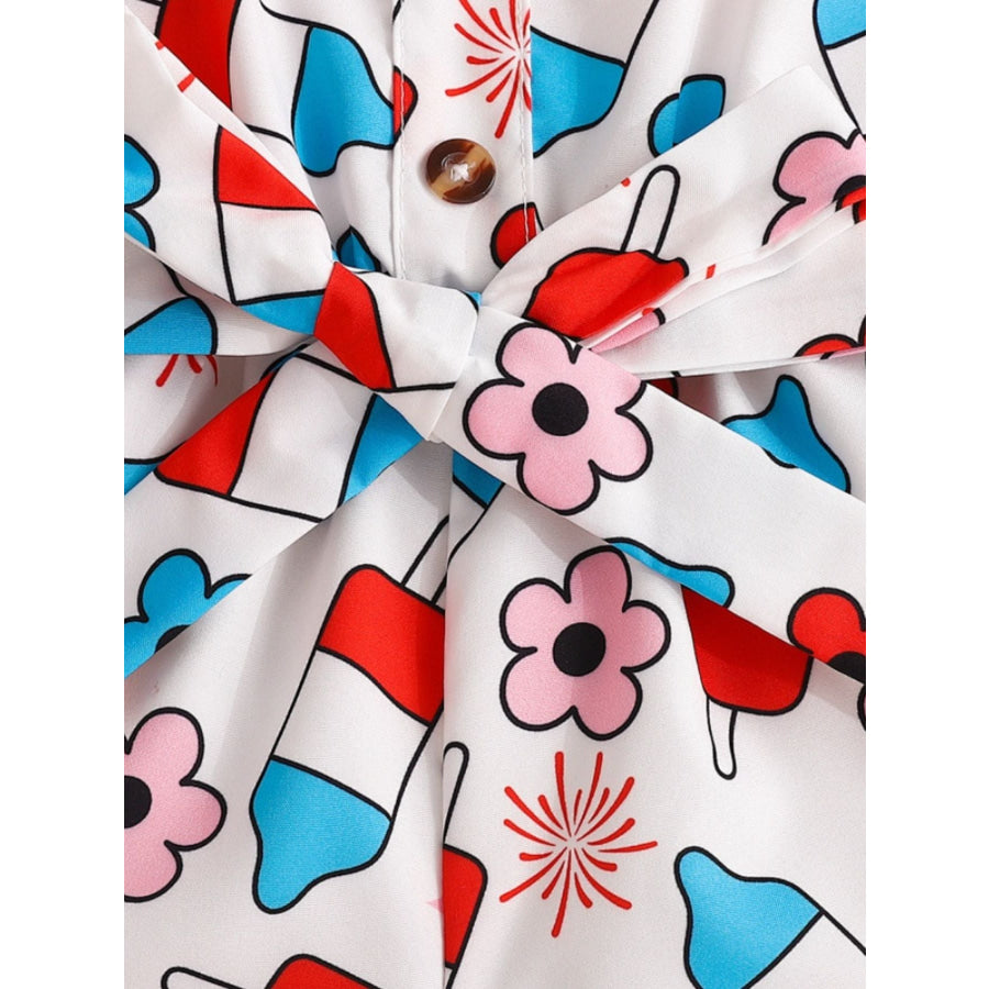 Children’s Patriotic Print Tie Strap Ruffle Hem Jumpsuit Apparel and Accessories