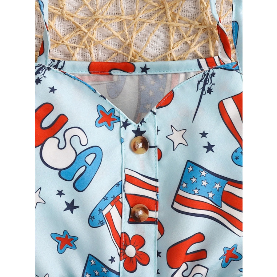 Children’s Patriotic Print Tie Strap Ruffle Hem Jumpsuit Apparel and Accessories