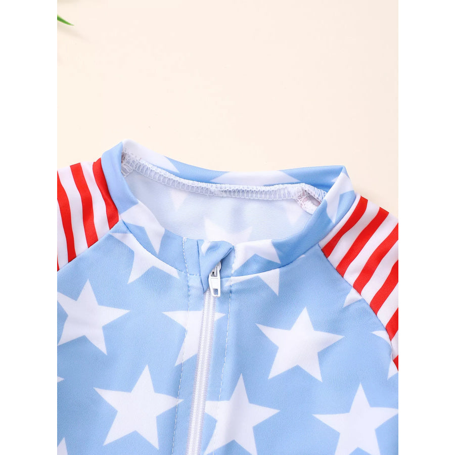 Children’s Patriotic Star Print Top and Shorts Swim Set with Hat Apparel and Accessories