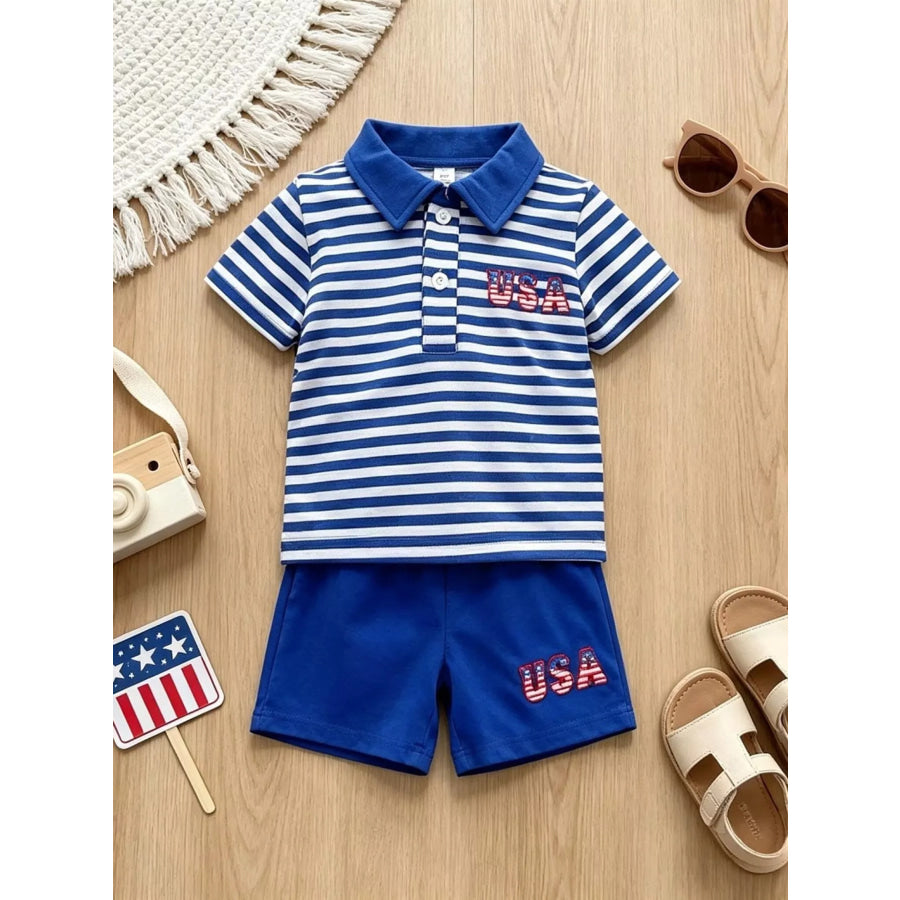 Children’s Patriotic Striped Polo & Shorts Set Blue / 6-12M Apparel and Accessories
