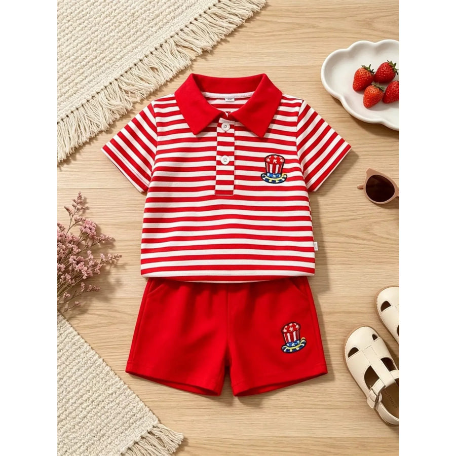 Children’s Patriotic Striped Polo & Shorts Set Red / 6-12M Apparel and Accessories