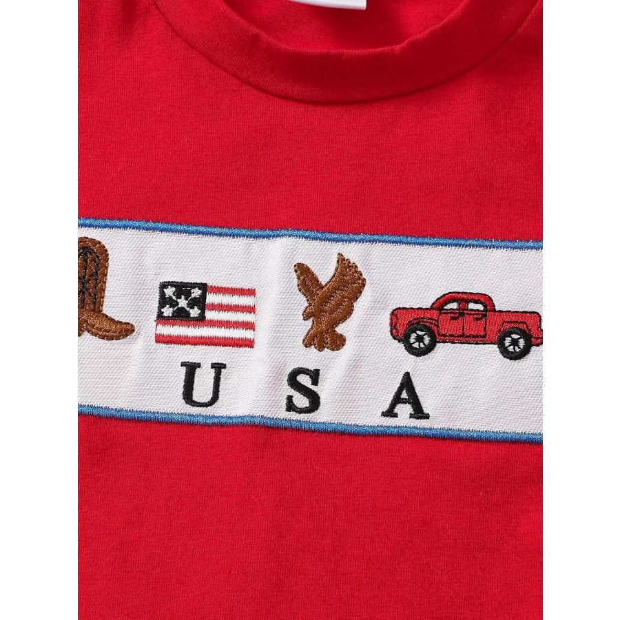 Children’s Patriotic USA Embroidered Short Sleeve T-Shirt & Shorts Set Apparel and Accessories