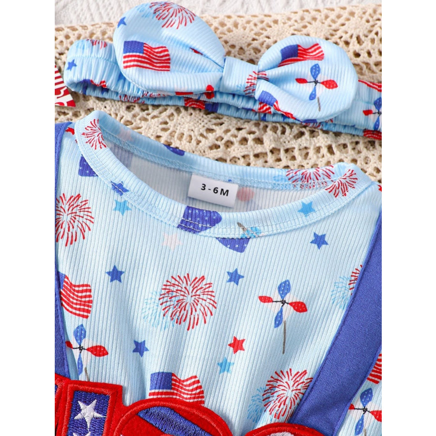 Children’s Patriotic USA Ruffle Sleeve One-Piece with Headband Apparel and Accessories