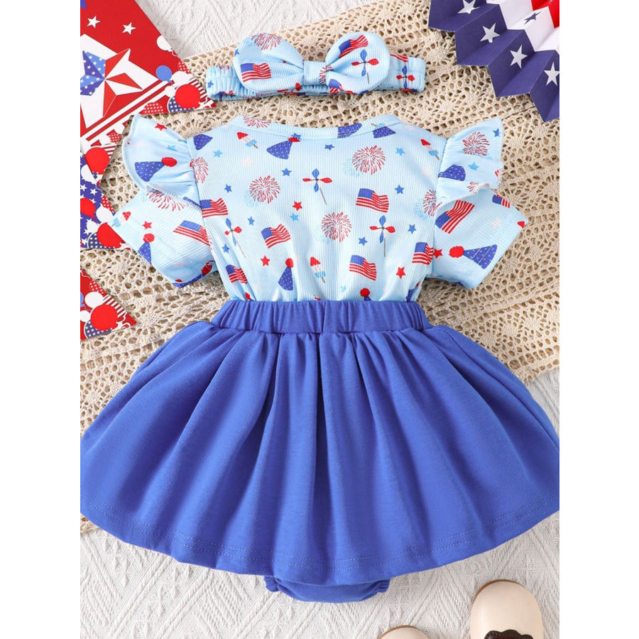 Children’s Patriotic USA Ruffle Sleeve One-Piece with Headband Apparel and Accessories