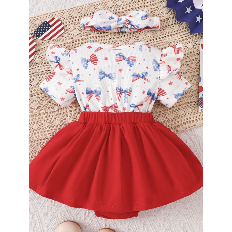 Children’s Patriotic USA Ruffle Sleeve One-Piece with Headband Apparel and Accessories