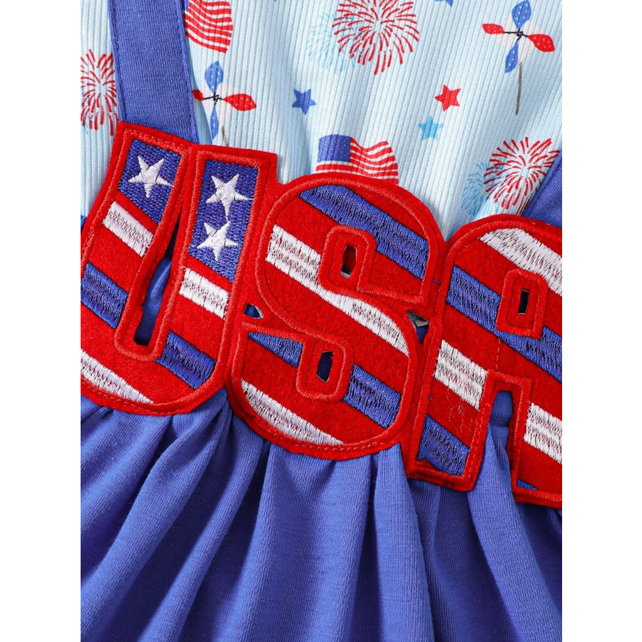 Children’s Patriotic USA Ruffle Sleeve One-Piece with Headband Apparel and Accessories