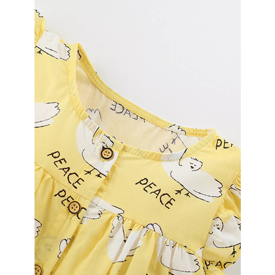 Children’s Peace Dove Print Button-Down Ruffle Sleeve Dress Apparel and Accessories