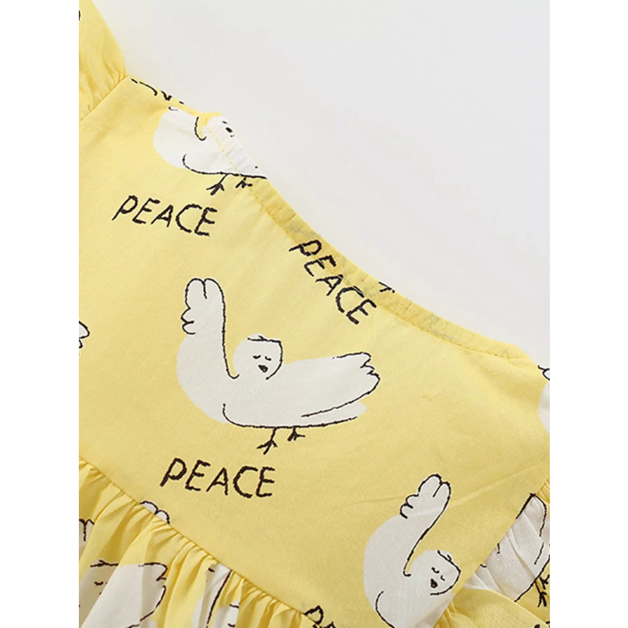 Children’s Peace Dove Print Button-Down Ruffle Sleeve Dress Apparel and Accessories