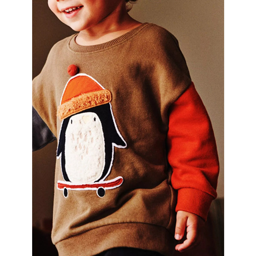 Children’s Penguin Round Neck Sweatshirt Caramel / 2Y Apparel and Accessories