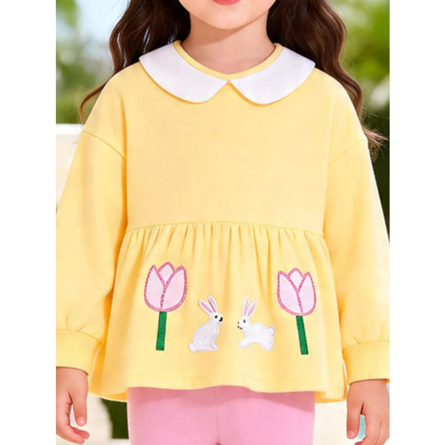 Children’s Peter Pan Collar Bunny Peplum Sweatshirt and Leggings Set Apparel and Accessories