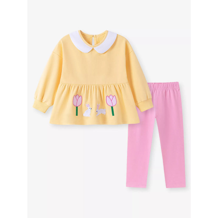 Children’s Peter Pan Collar Bunny Peplum Sweatshirt and Leggings Set Apparel and Accessories