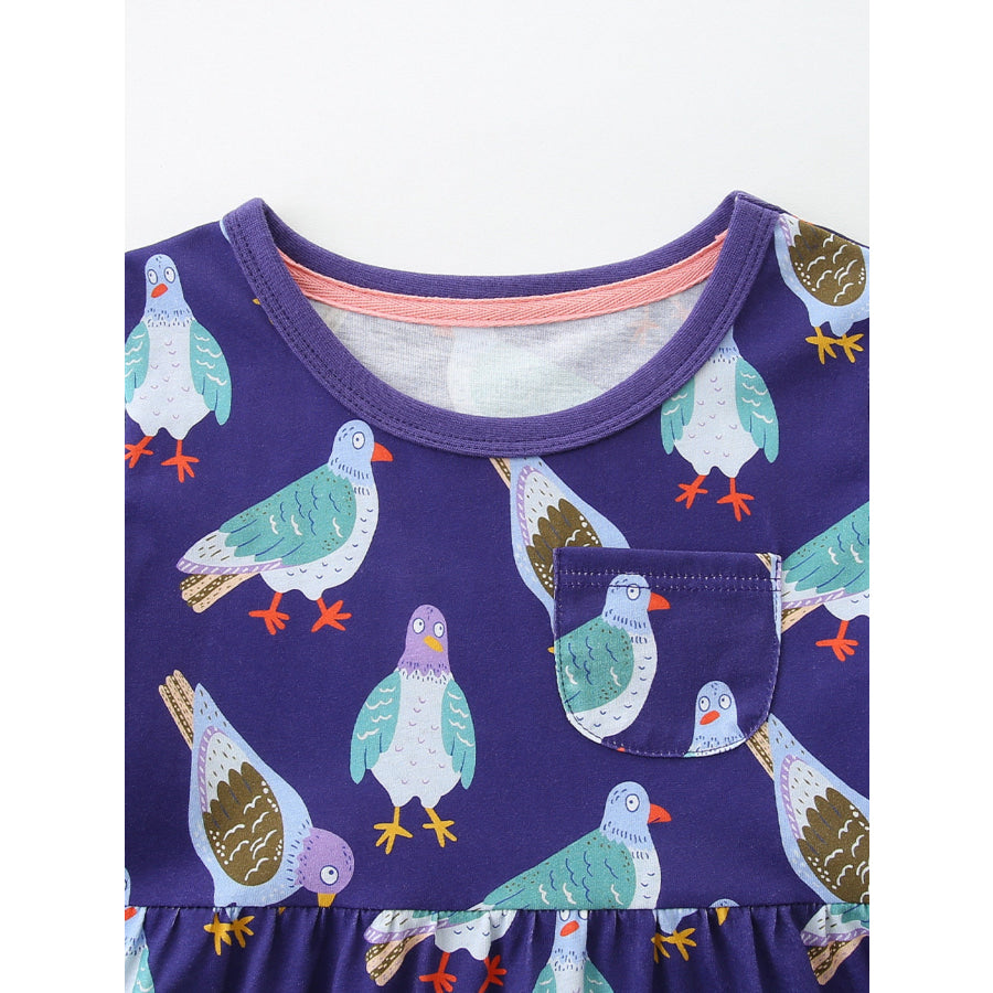 Children’s Pigeon Print Casual Dress Apparel and Accessories