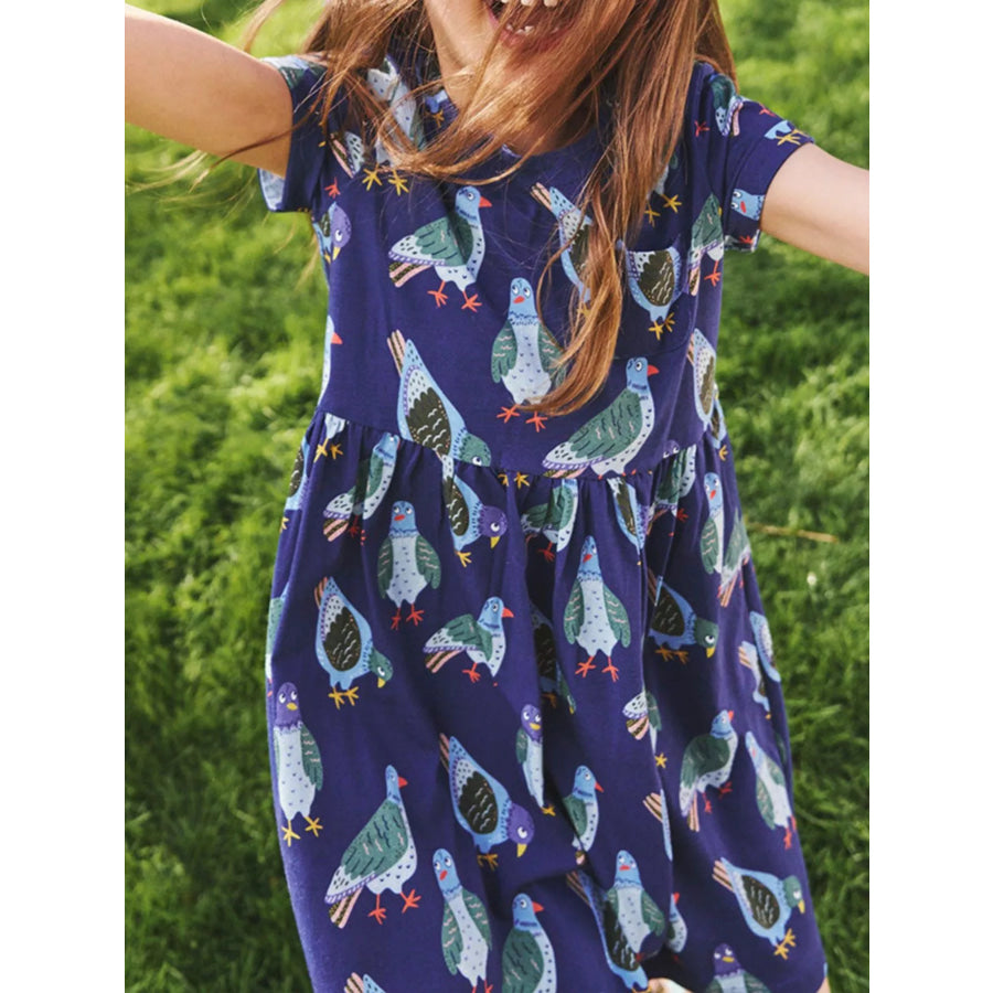 Children’s Pigeon Print Casual Dress Navy / 2Y Apparel and Accessories