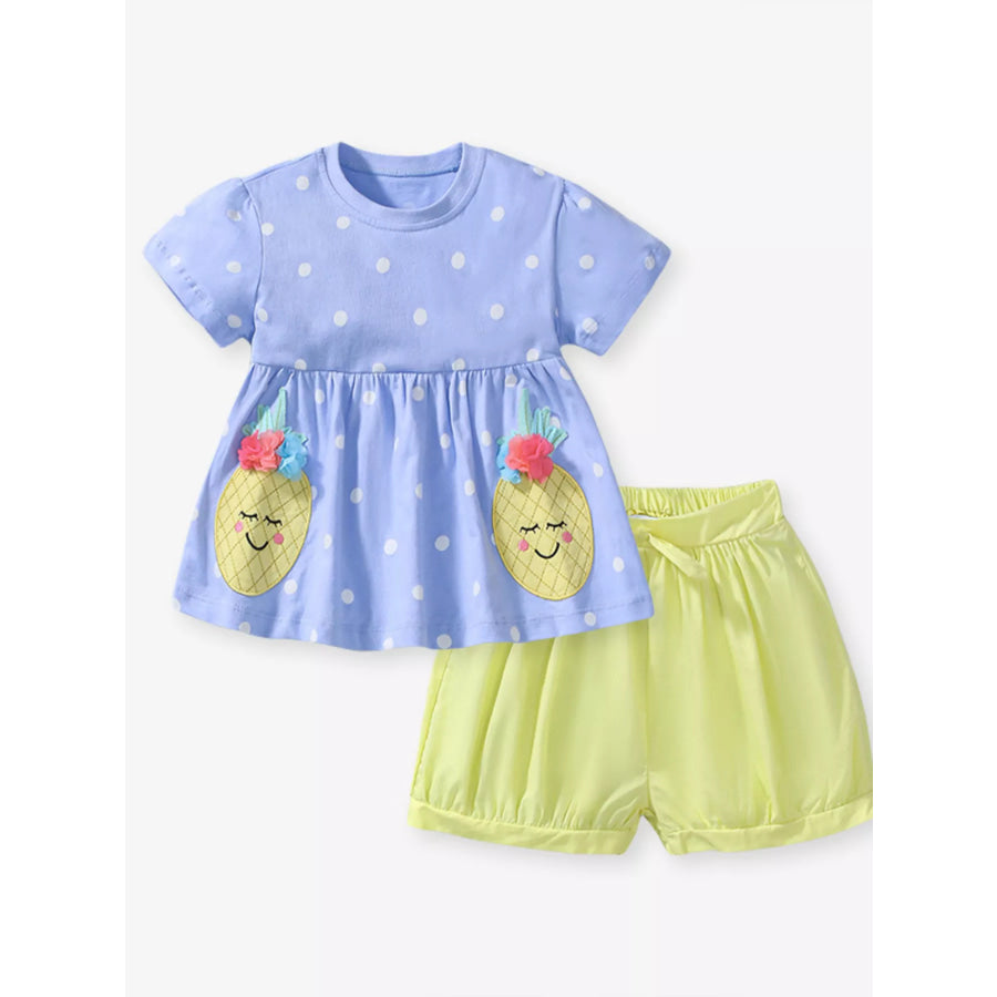 Children’s Pineapple Applique Polka Dot Tee and Shorts Set Apparel and Accessories
