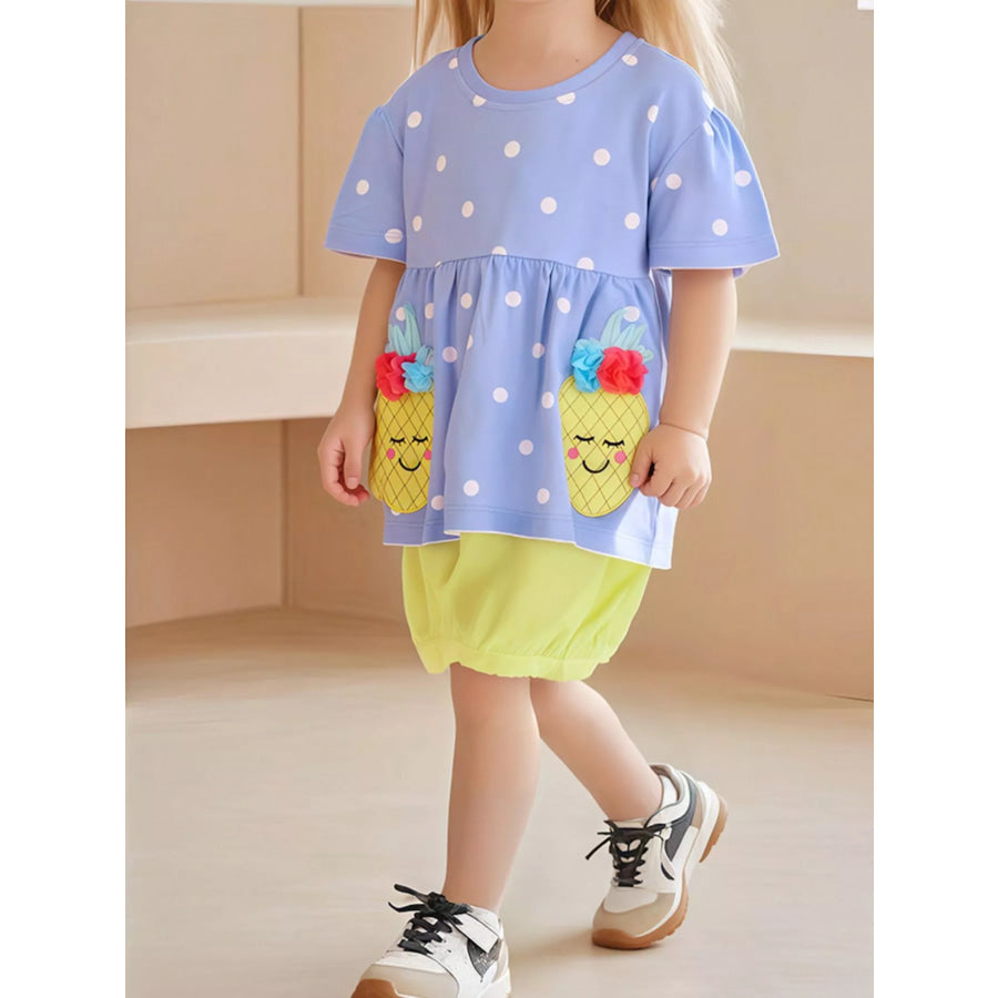 Children’s Pineapple Applique Polka Dot Tee and Shorts Set Yellow / 4Y Apparel and Accessories