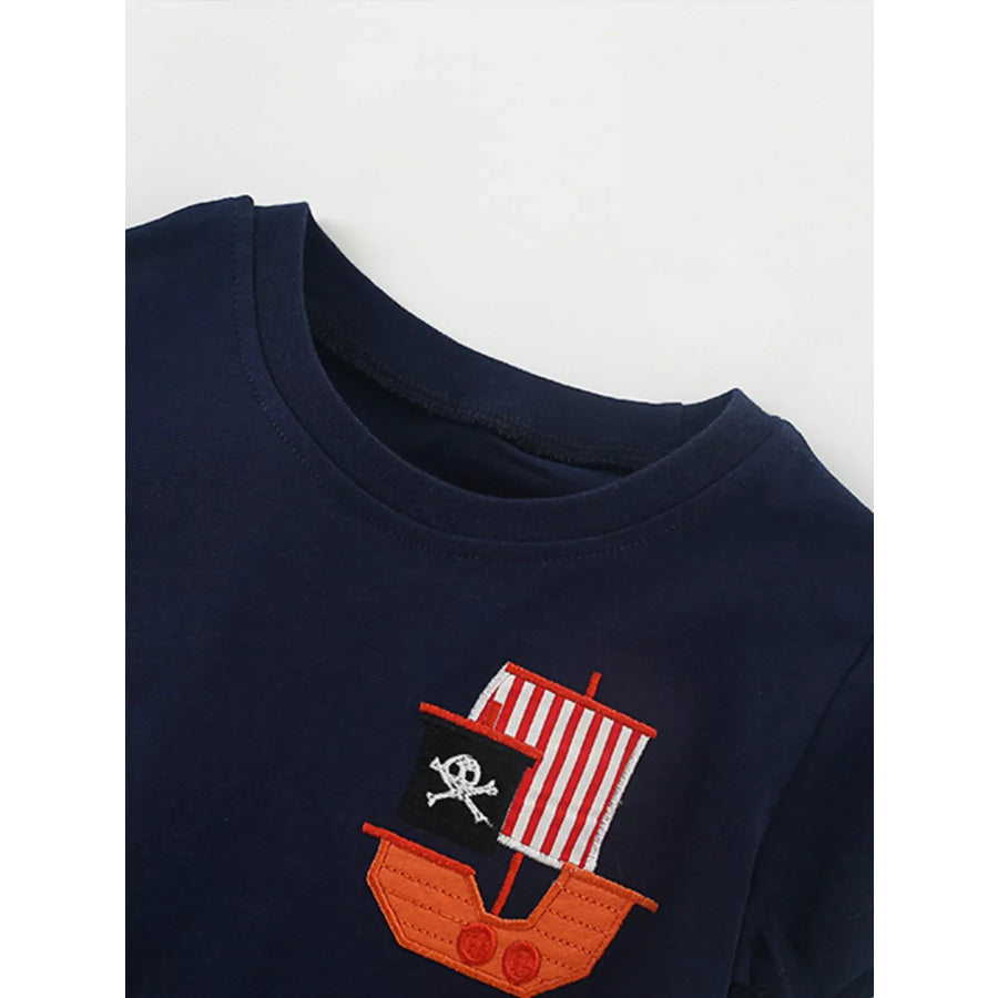 Children’s Pirate Ship Applique Tee and Dinosaur Shorts Set Apparel and Accessories