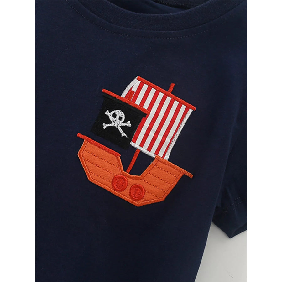 Children’s Pirate Ship Applique Tee and Dinosaur Shorts Set Apparel and Accessories