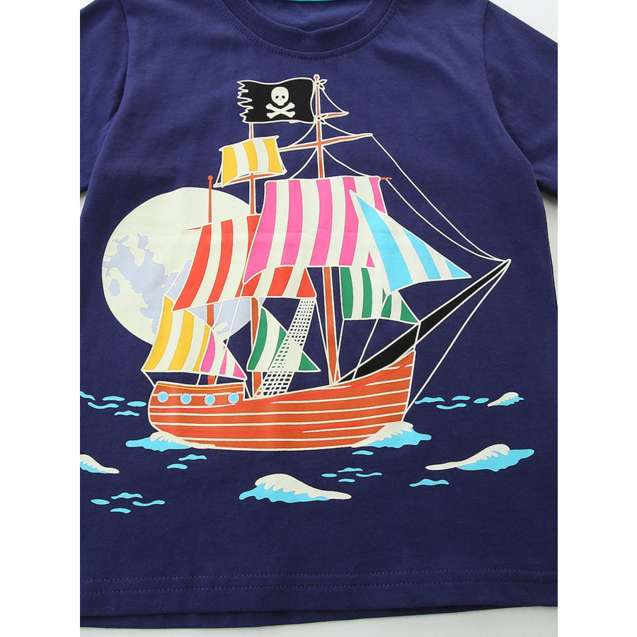 Children’s Pirate Ship Graphic Short Sleeve T-Shirt Apparel and Accessories