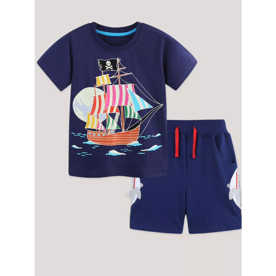 Children’s Pirate Ship Graphic Tee & Shorts Set Apparel and Accessories