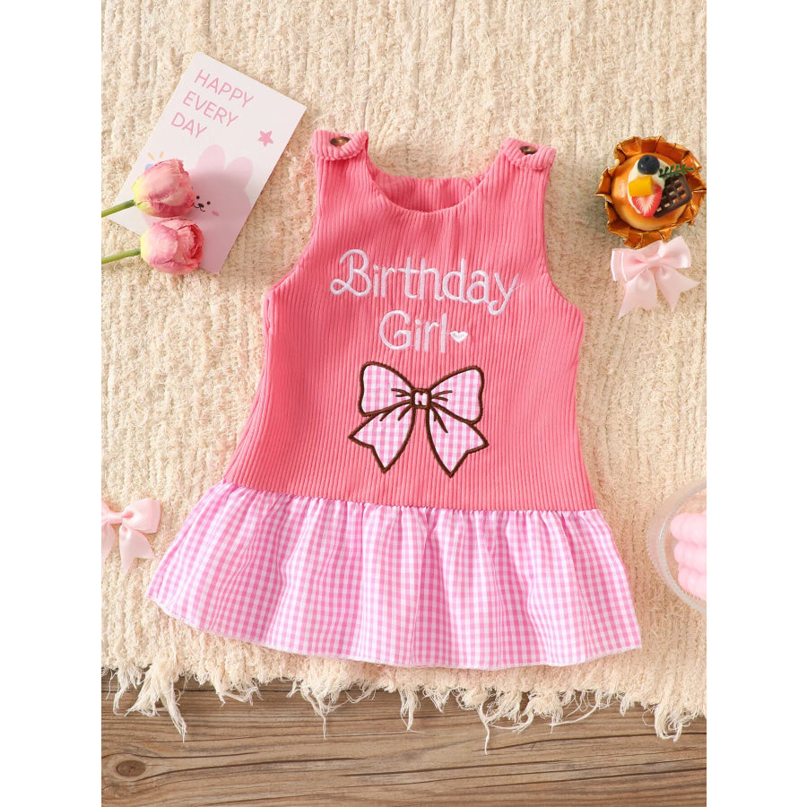 Children’s Plaid Hem Corduroy Sleeveless Dress Pink Bow / 0-3M Apparel and Accessories