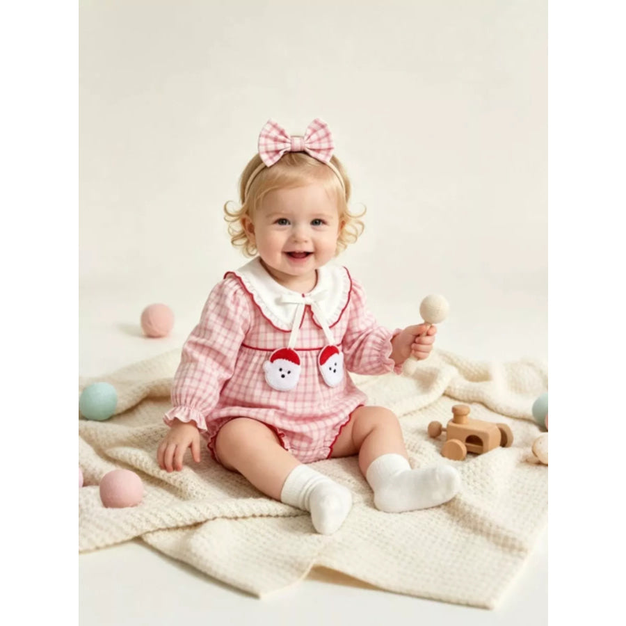 Children’s Plaid Long-Sleeve Bodysuit and Bow Headband Set Pink / 0-3M Apparel Accessories