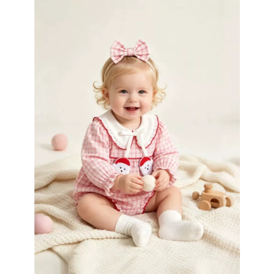 Children’s Plaid Long-Sleeve Bodysuit and Bow Headband Set Pink / 0-3M Apparel Accessories
