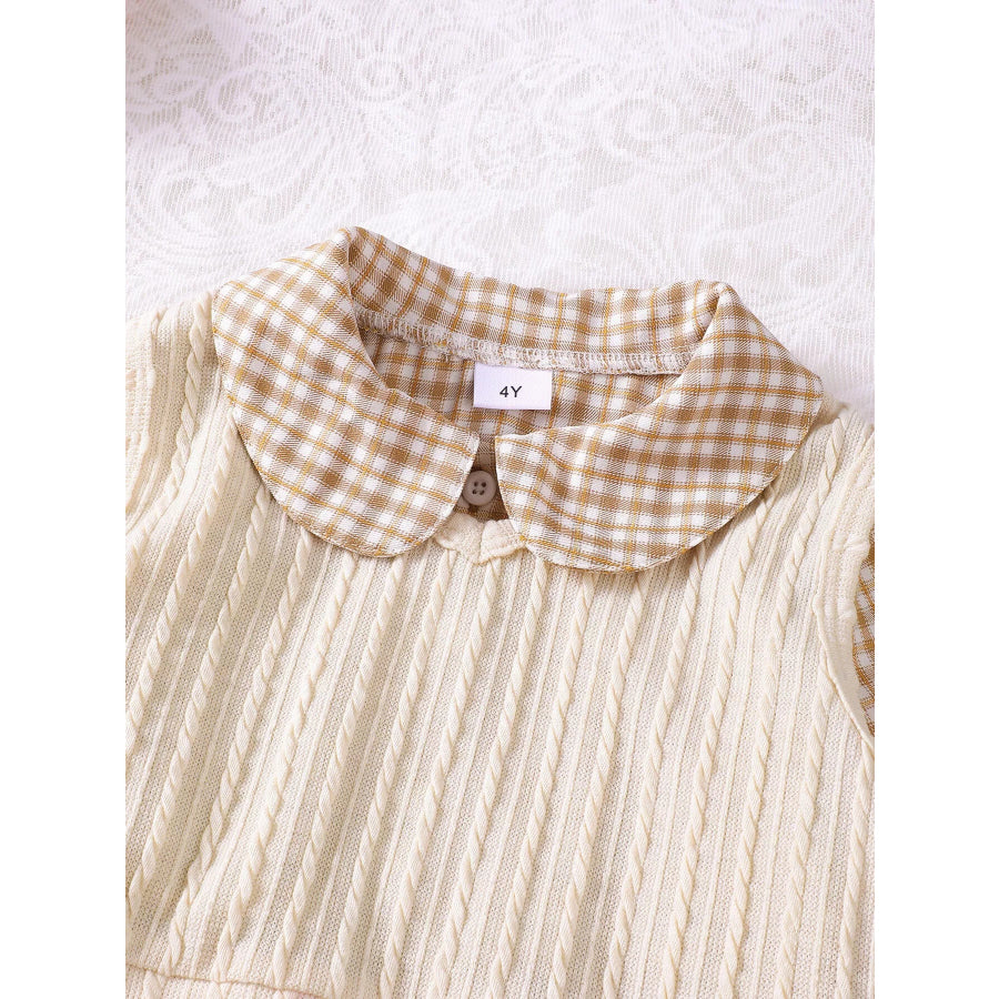 Children’s Plaid Peter Pan Collar Dress and Knitted Vest Set Apparel Accessories