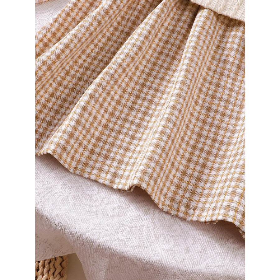 Children’s Plaid Peter Pan Collar Dress and Knitted Vest Set Apparel Accessories