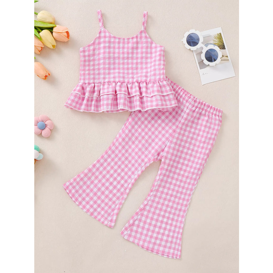 Children’s Plaid Ruffled Hem Tank & Shorts Set Pink / 6-12M Apparel and Accessories