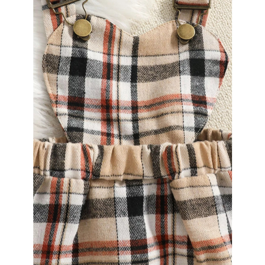 Children’s Plaid Suspender Skirt Set with Ribbed Long Sleeve Top Apparel and Accessories