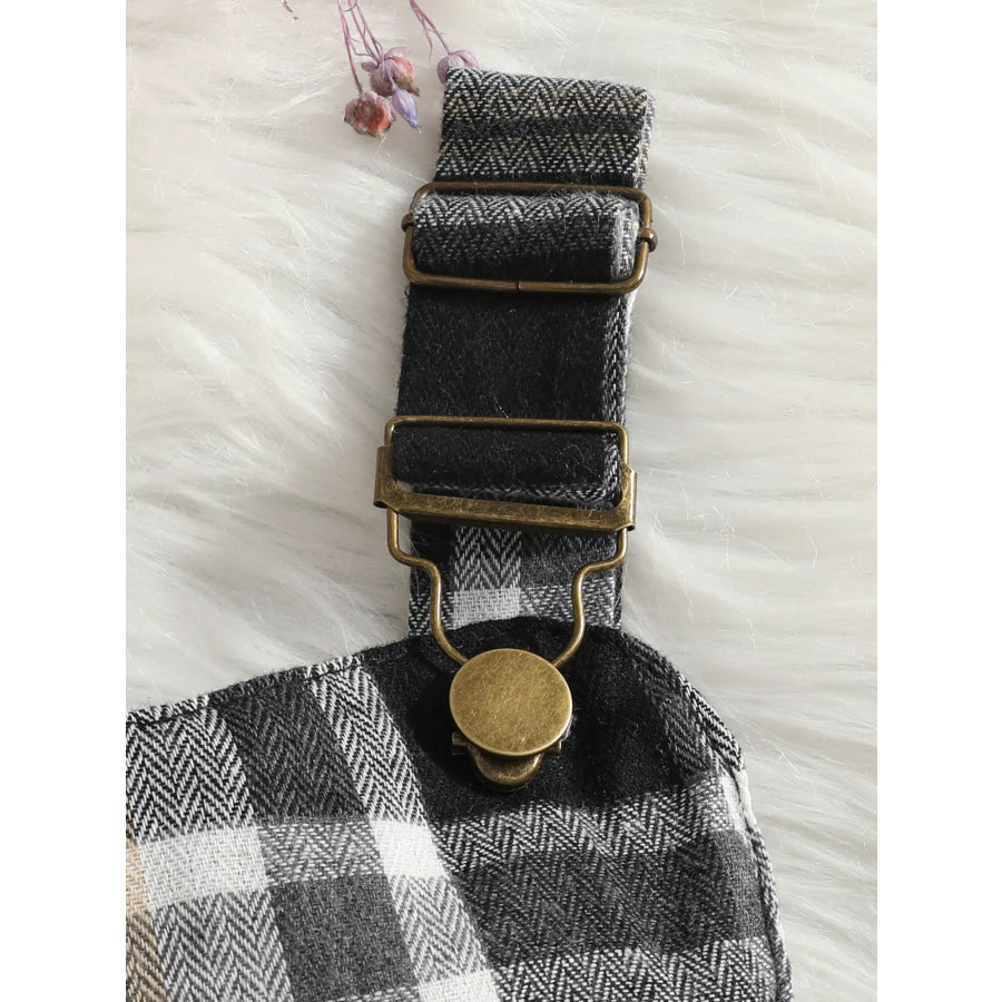 Children’s Plaid Suspender Skirt Set with Ribbed Long Sleeve Top Apparel and Accessories