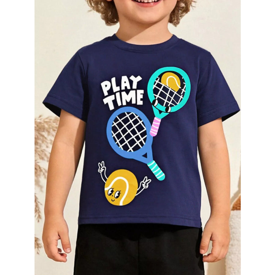 Children’s Play Time Tennis Graphic Crew Neck T-Shirt Dark Navy / 2Y Apparel and Accessories