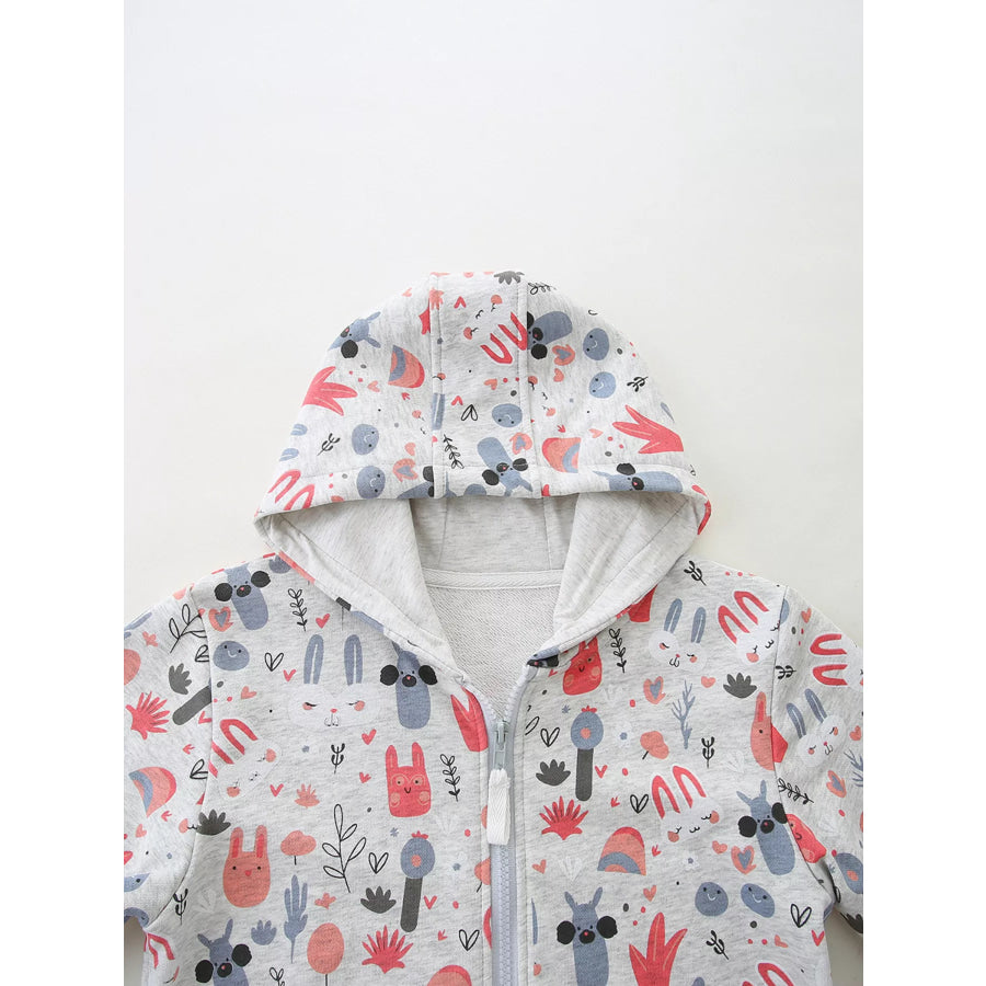 Children’s Playful Cartoon Print Zip-Up Hoodie Apparel and Accessories