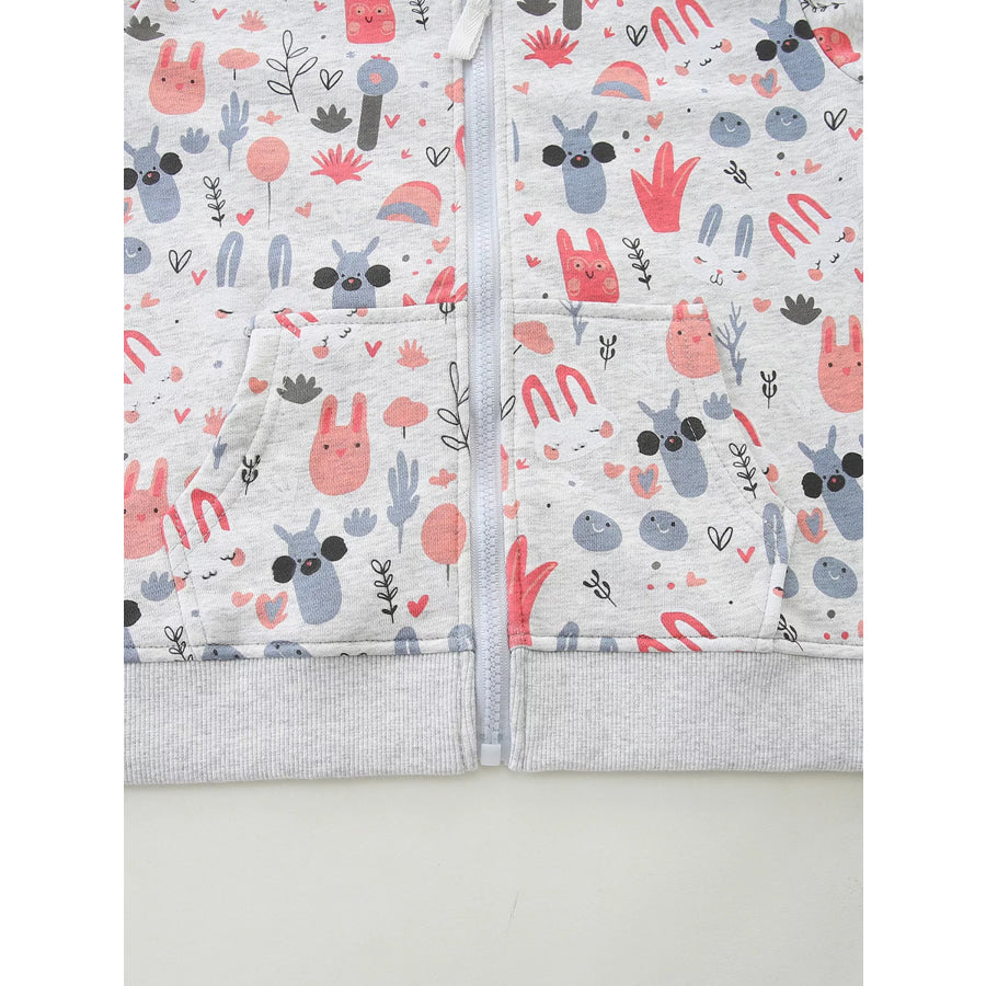 Children’s Playful Cartoon Print Zip-Up Hoodie Apparel and Accessories