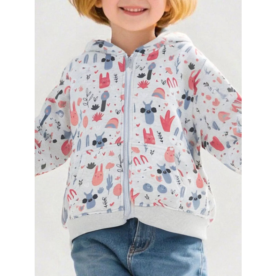 Children’s Playful Cartoon Print Zip-Up Hoodie White / 2Y Apparel and Accessories