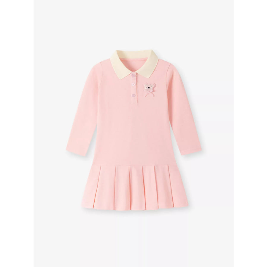Children’s Pleated Polo Collar Long Sleeve Dress Apparel and Accessories