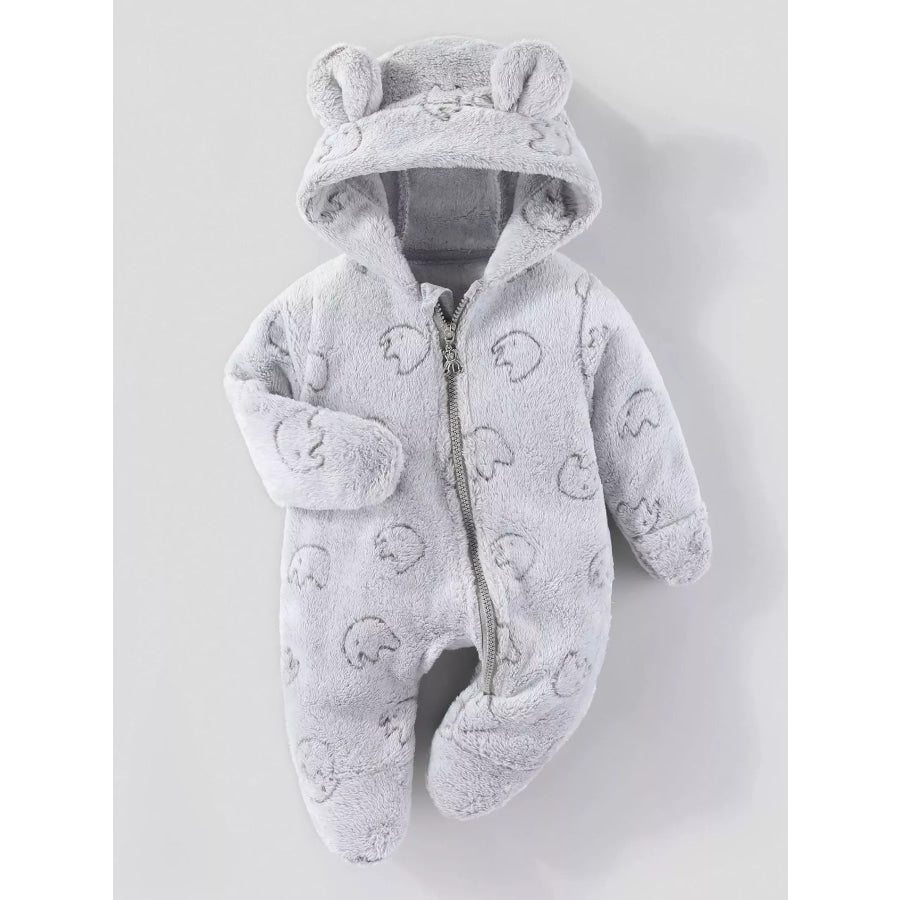 Children’s Plush Hooded One-Piece Gray / 3-6M Apparel and Accessories