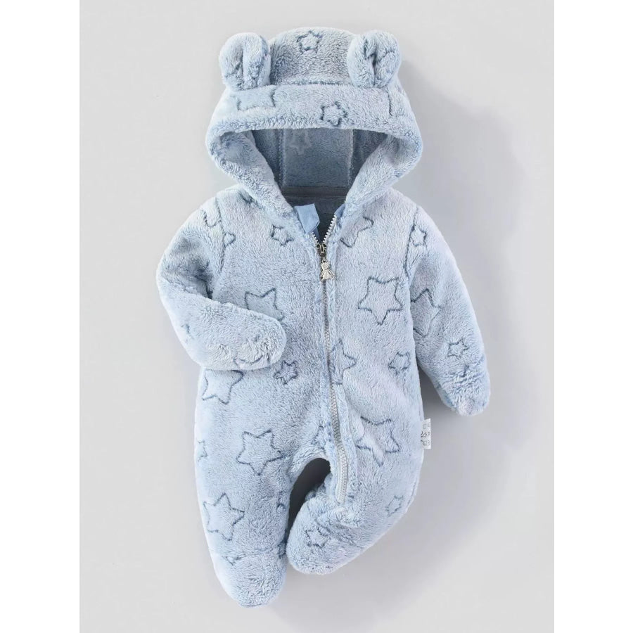 Children’s Plush Hooded One-Piece Light Blue / 3-6M Apparel and Accessories