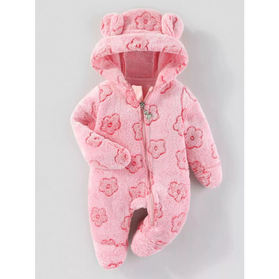 Children’s Plush Hooded One-Piece Pink / 3-6M Apparel and Accessories