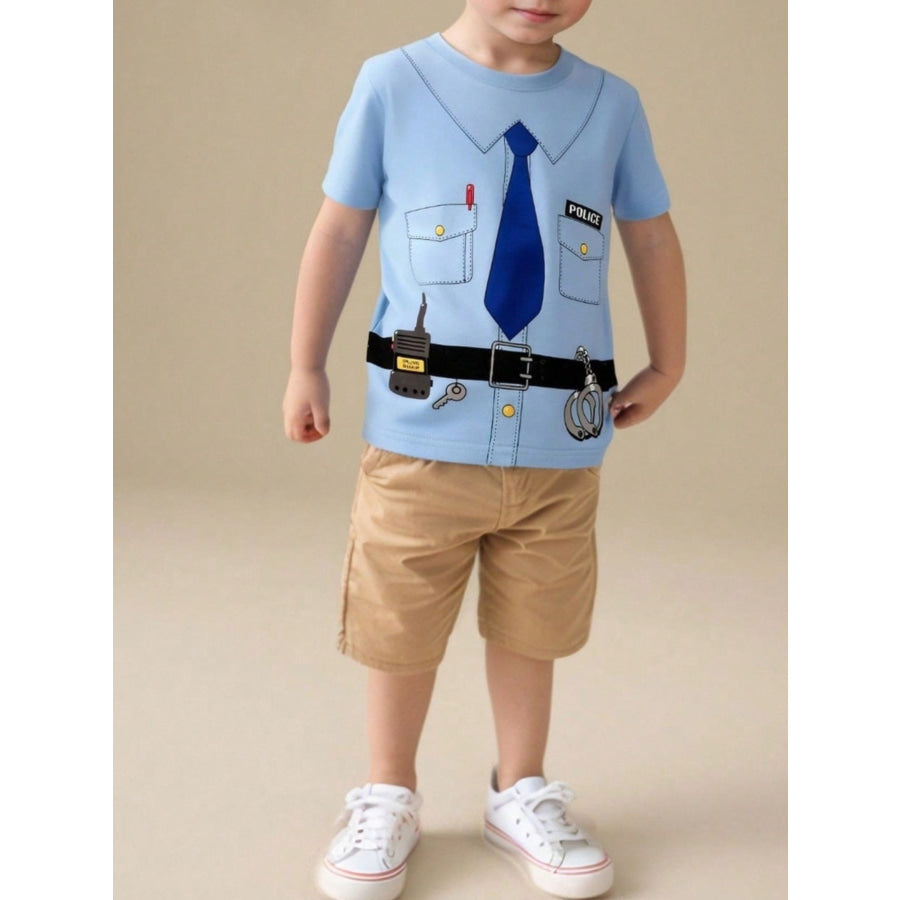 Children’s Police Officer Graphic Short Sleeve T-Shirt Blue / 3Y Apparel and Accessories