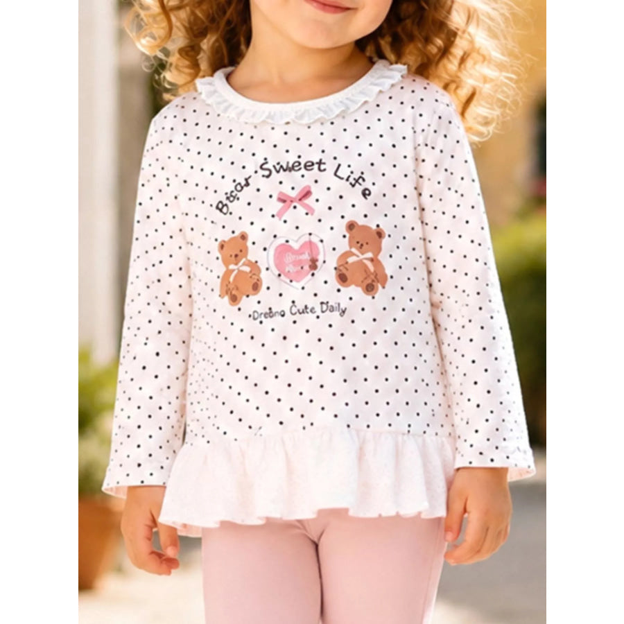 Children’s Polka Dot Bear Long-Sleeve Top and Leggings Set White / 2Y Apparel Accessories