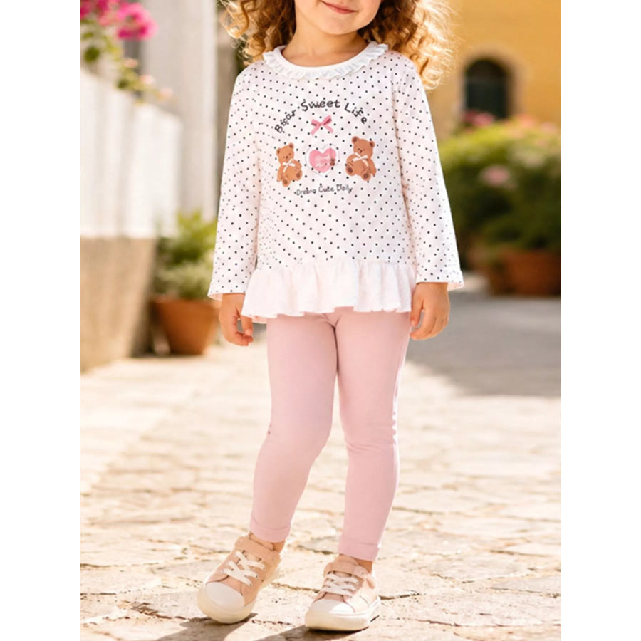 Children’s Polka Dot Bear Long-Sleeve Top and Leggings Set White / 2Y Apparel Accessories