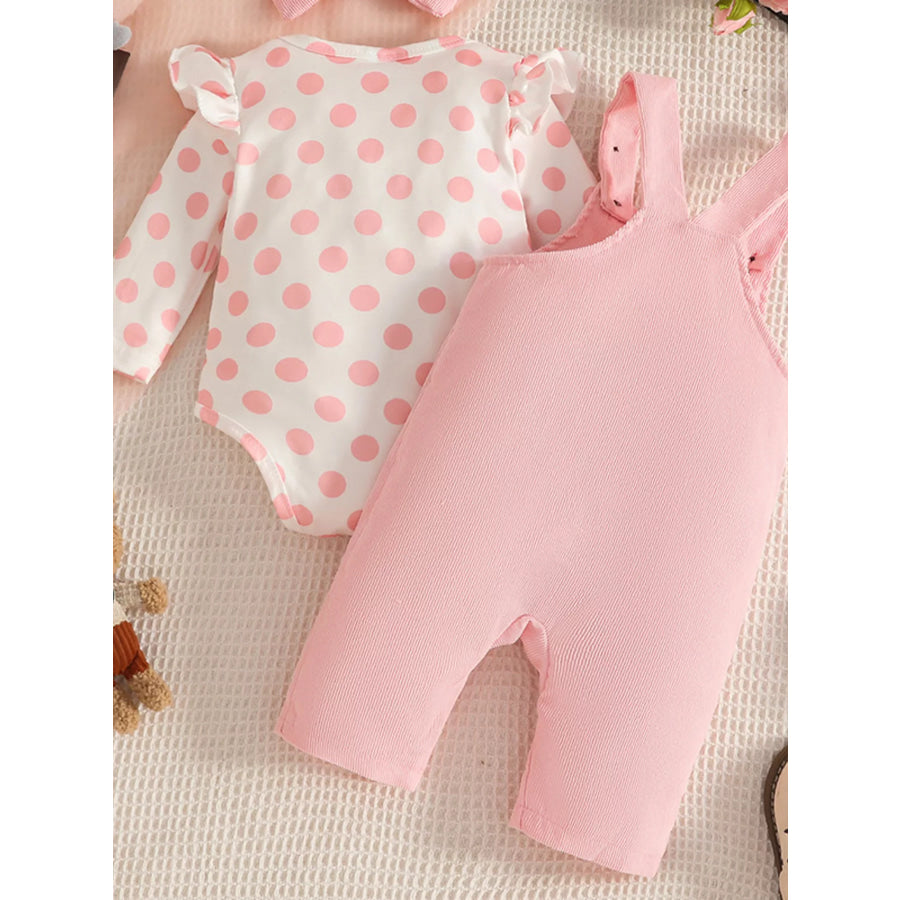 Children’s Polka Dot Bodysuit and Overalls Set with Headband Apparel and Accessories