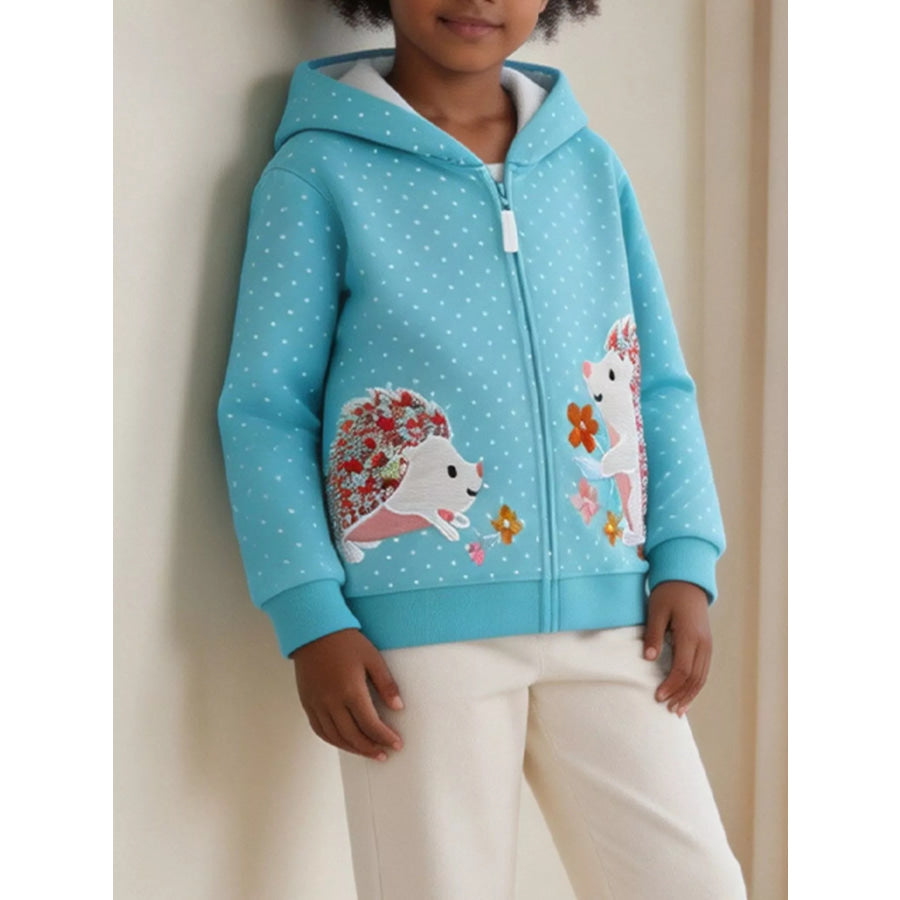 Children’s Polka Dot Hedgehog Zip-Up Jacket Pastel Blue / 2Y Apparel and Accessories