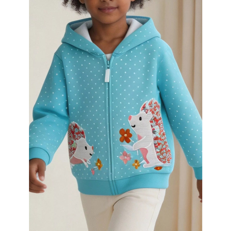 Children’s Polka Dot Hedgehog Zip-Up Jacket Pastel Blue / 2Y Apparel and Accessories