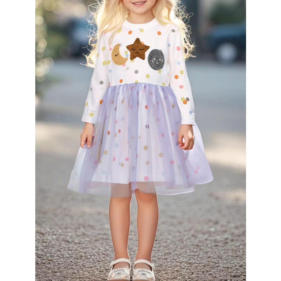 Children’s Polka Dot Long Sleeve Tulle Dress White / 2Y Apparel and Accessories