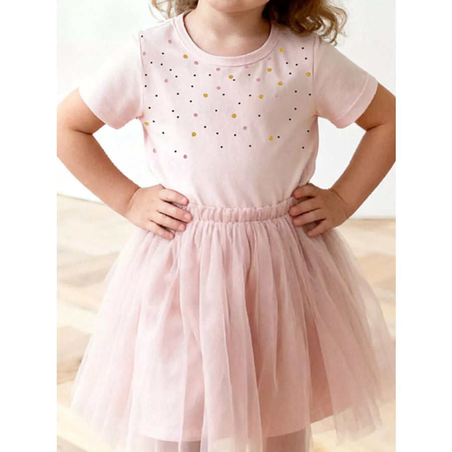 Children’s Polka Dot Round Neck Dress Blush Pink / 3T Apparel and Accessories