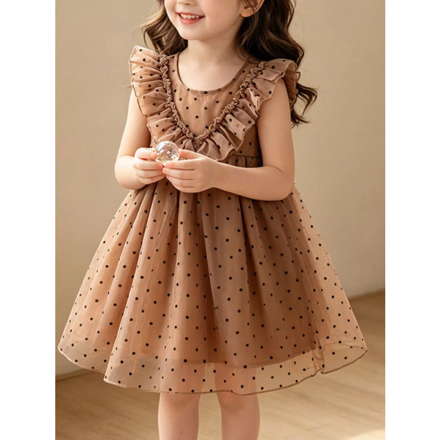 Children’s Polka Dot Ruffle Dress Caramel / 3T Apparel and Accessories